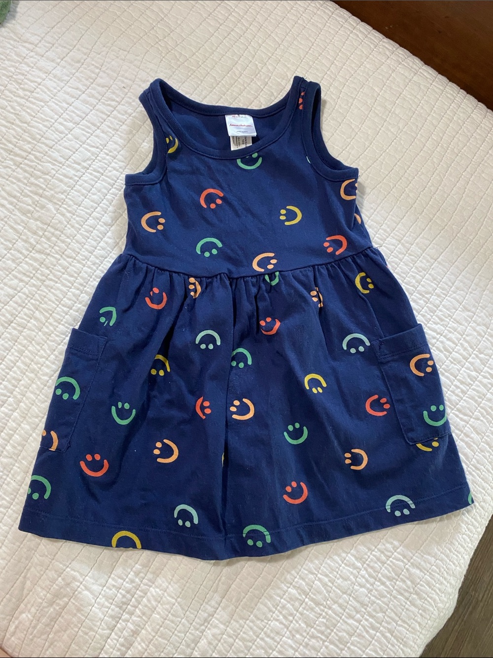 Hanna Andersson Navy Tank Dress with Multicolor Smiley Prints